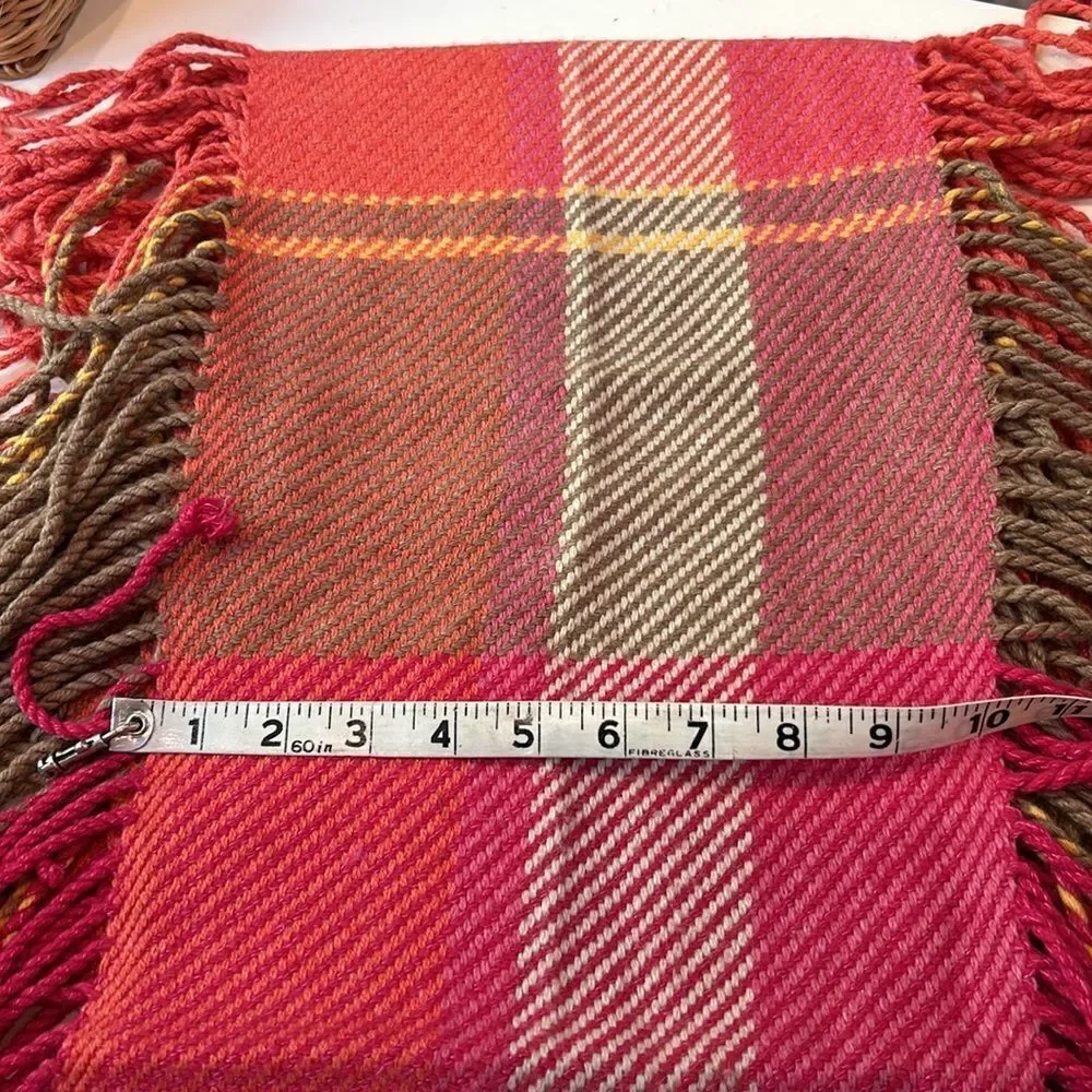 Echo gorgeous double fringe scarf pink tan and red